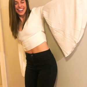 White too tight around torso with bell sleeves